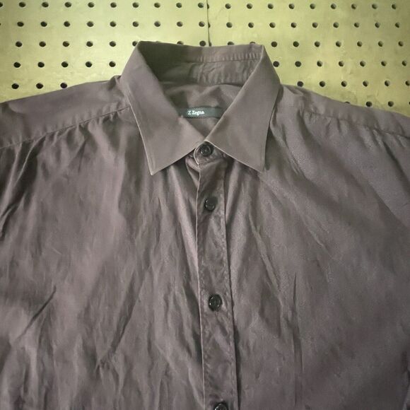 Ermenegildo Zegna Z Button Up Shirt Mens XL/16.5 Maroon Geometric Modern Turkey - Picture 4 of 10